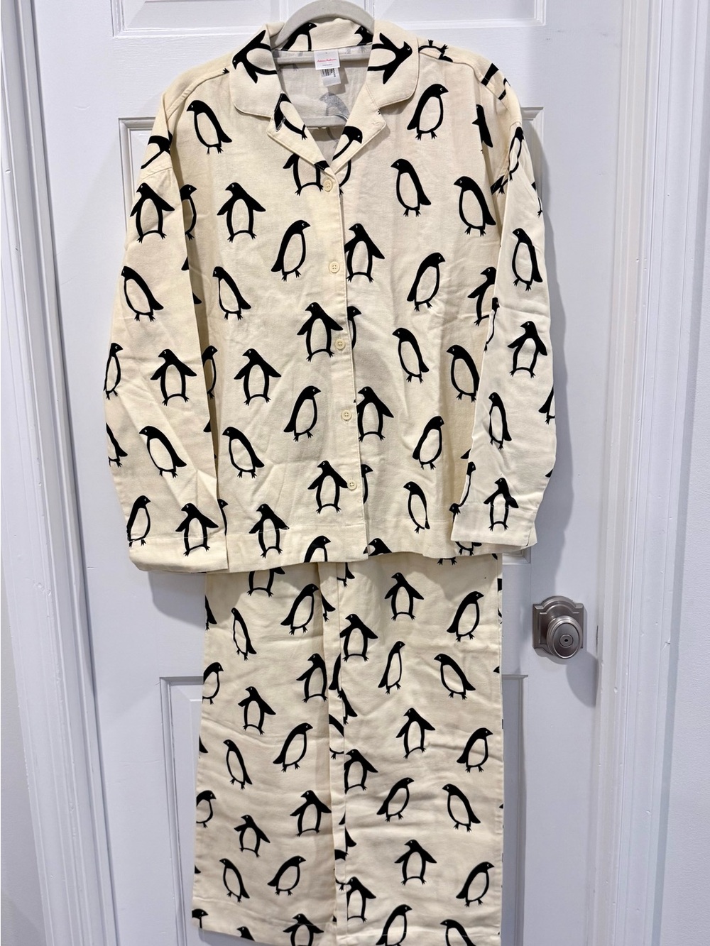 Hanna Andersson Flannel Cream Penguin Pajama Set Size Small - New - Picture 2 of 8